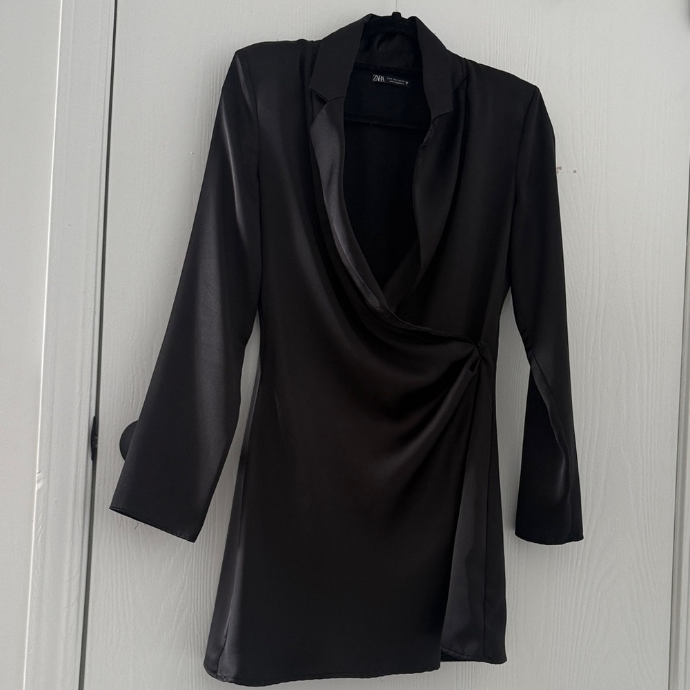 Zara Black Satin Wrap Dress